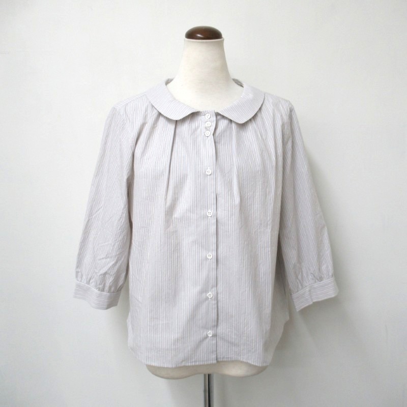 Parkes  ストライプギャザーブラウス /GY2 【日本製】